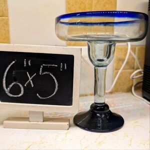 Mexico handblown vintage clear/cobalt fused glass heavy margarita glass‎